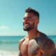 Athlète masculin souriant avec tatouage Maori sur l'épaule