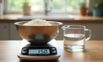 Balance de cuisine numérique avec bol en acier inoxydable et farine