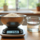 Balance de cuisine numérique avec bol en acier inoxydable et farine