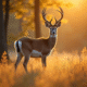 Cerf en forêt en automne sous la lumière dorée