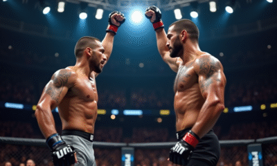 Deux combattants UFC face à face dans l'octogone avec un en vainqueur