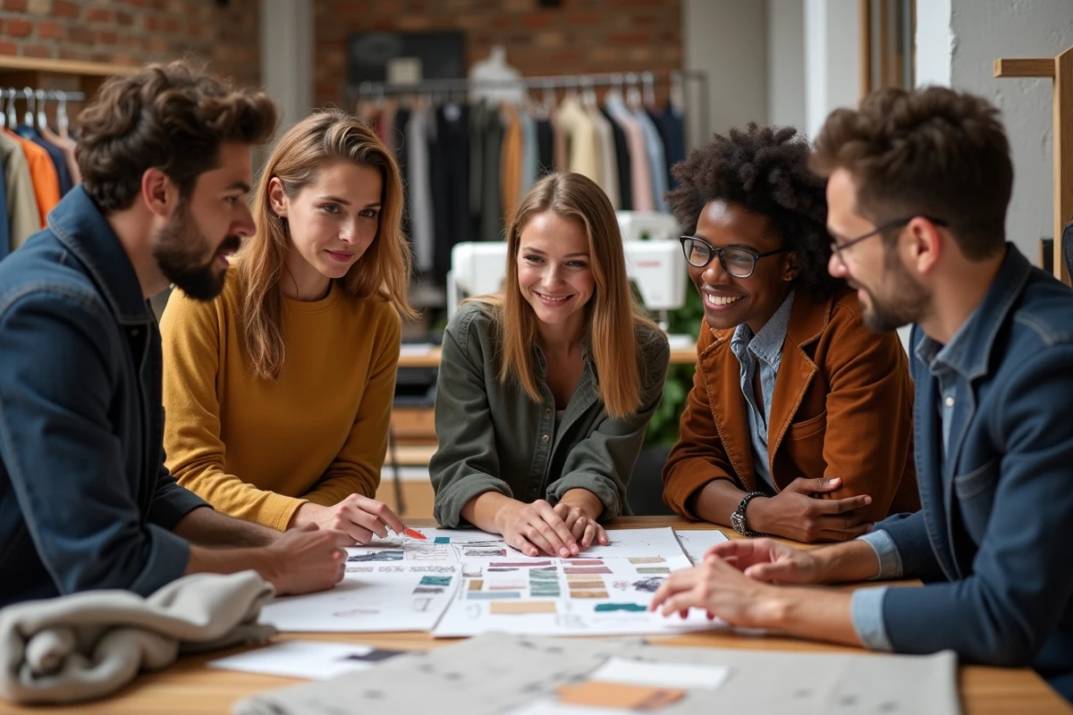 Groupe de jeunes professionnels de la mode en studio créatif