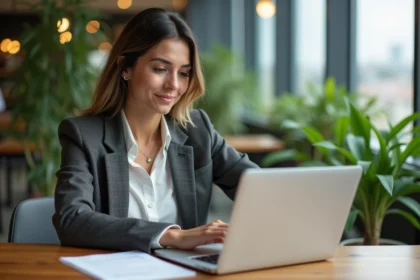 Femme d'affaires examine un portefeuille ETF écologique