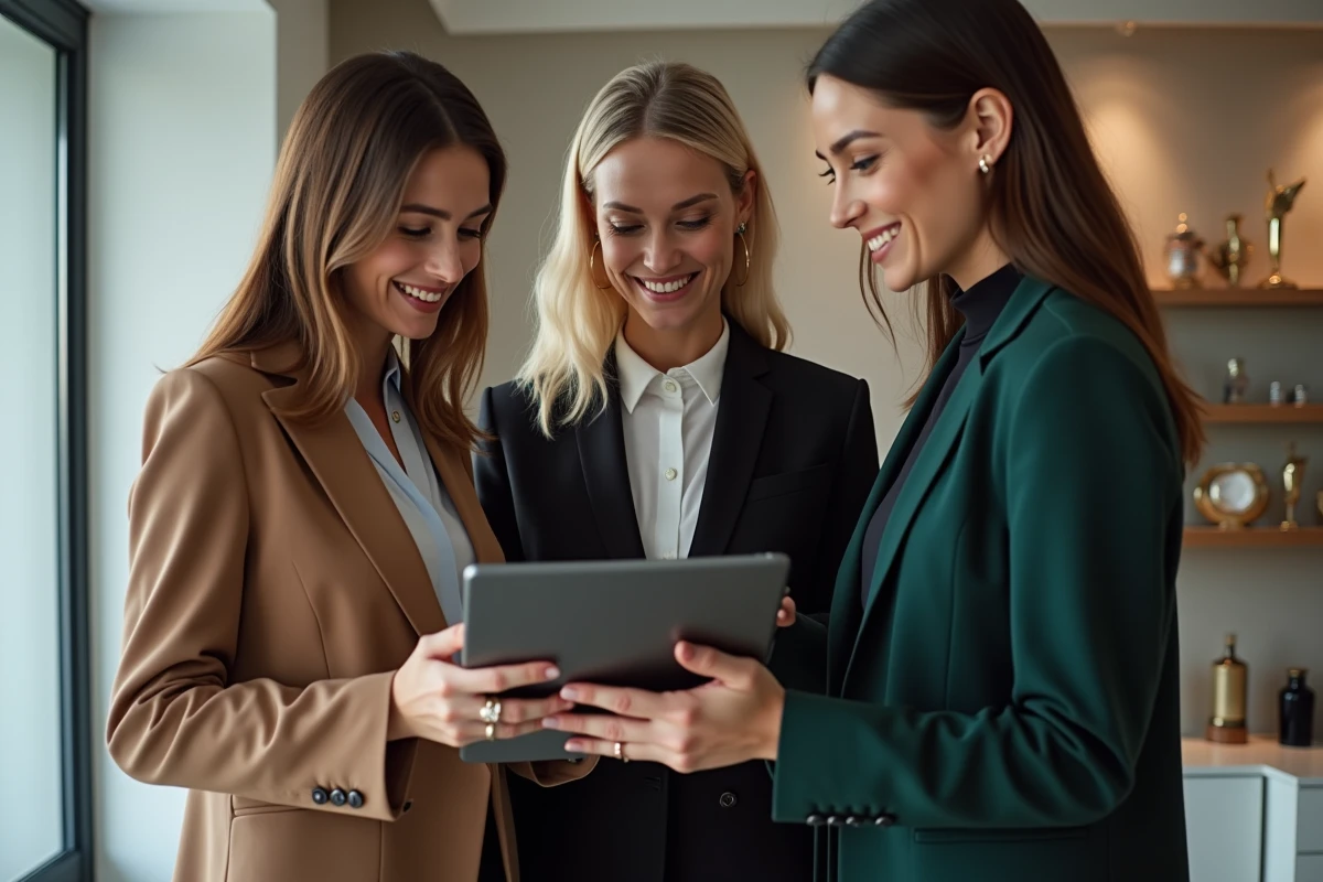 Femmes dirigeantes de la mode examinant un portfolio numérique