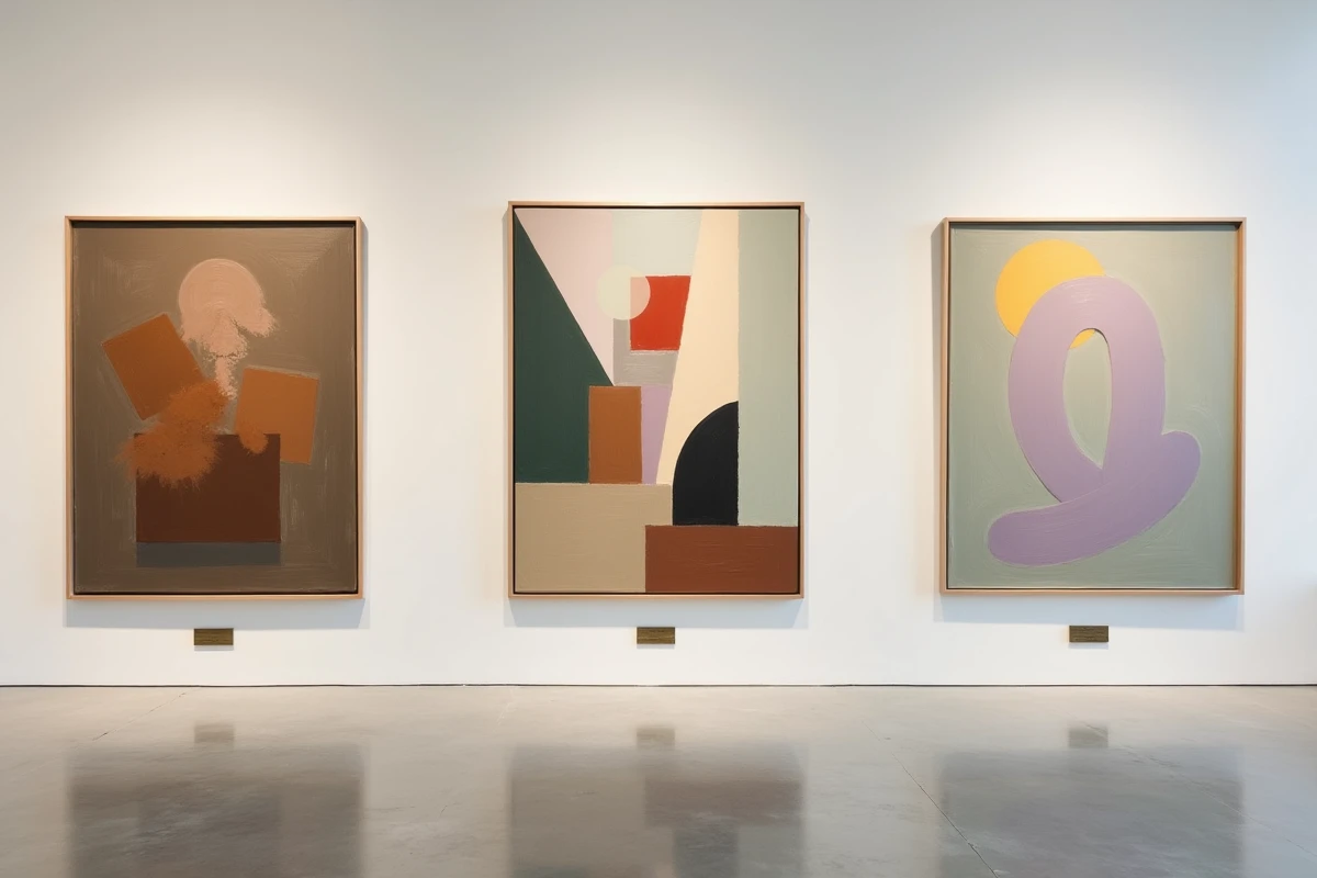 Peintures françaises du 20ème siècle exposées dans une galerie avec différents styles artistiques modernistes