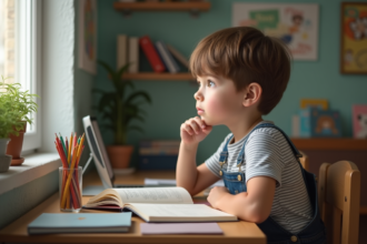 Garçon de 9 ans dans une chambre chaleureuse