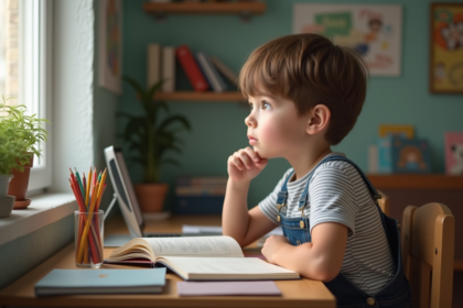 Garçon de 9 ans dans une chambre chaleureuse