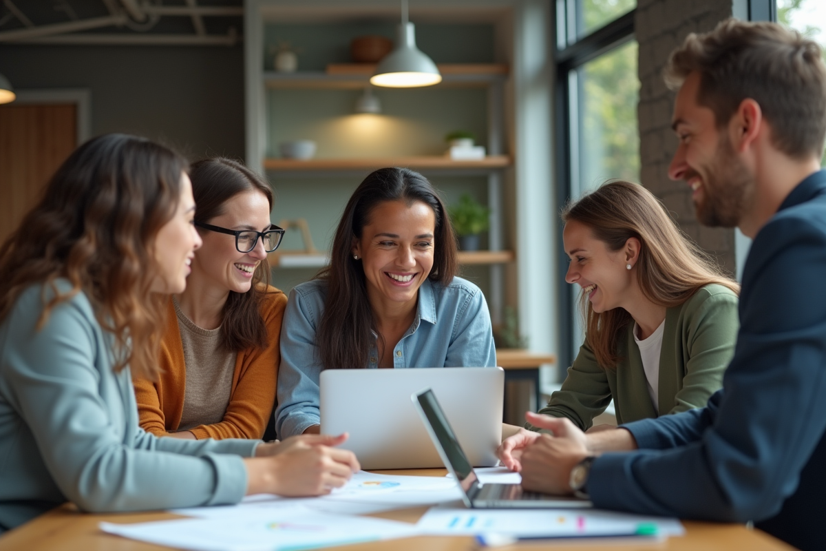Groupe de collègues en brainstorming autour d