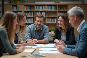Groupe de professionnels en réunion dans un bureau moderne