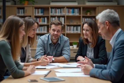 Groupe de professionnels en réunion dans un bureau moderne