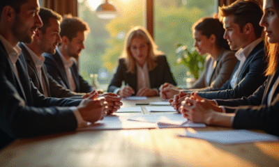 Groupe de personnes discutant d'un document légal en plein soleil