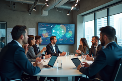 Groupe de professionnels en réunion dans un bureau moderne