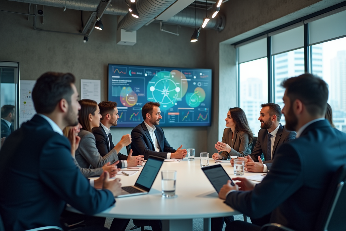 Groupe de professionnels en réunion dans un bureau moderne