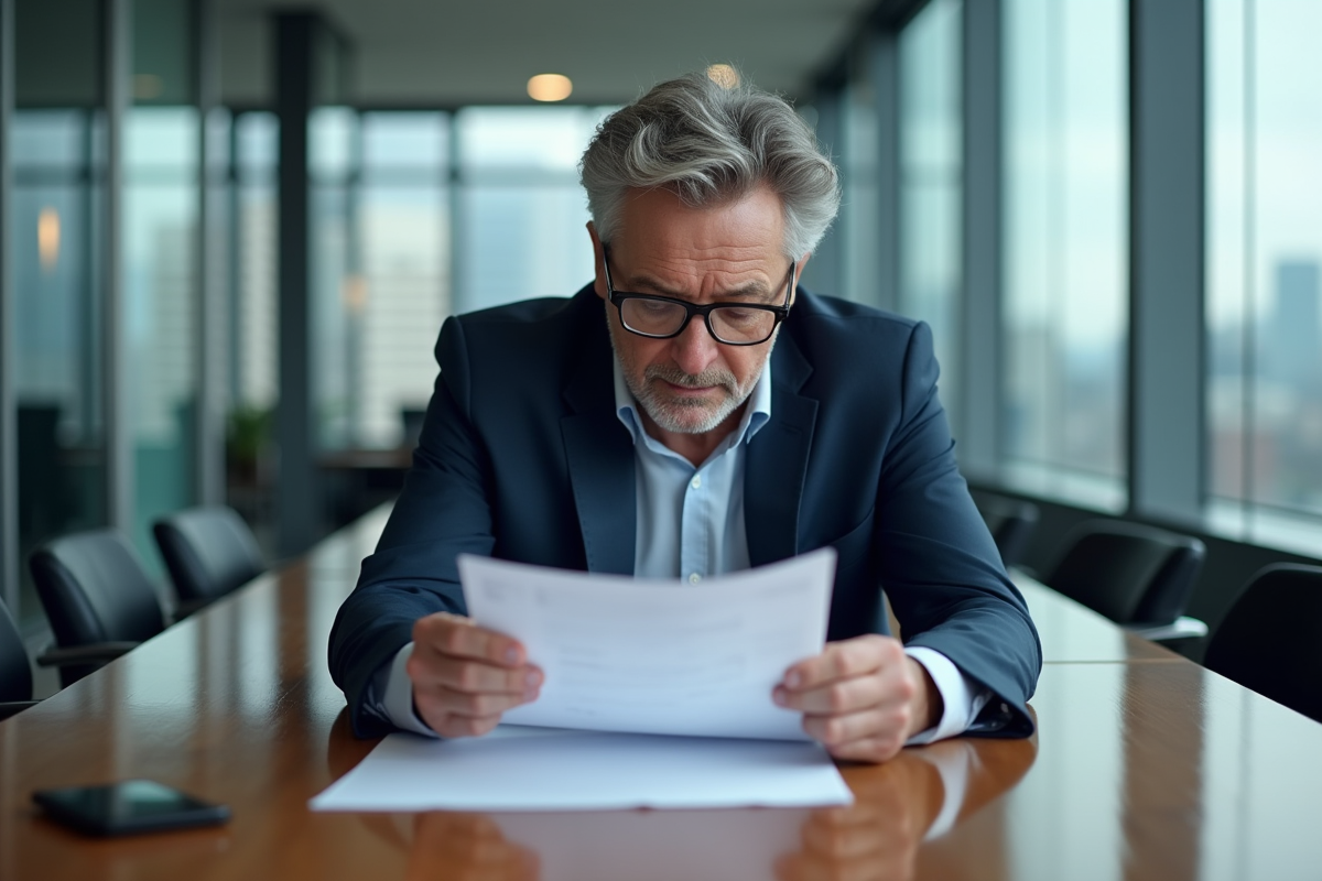 Homme d'affaires concentré sur des documents de prêt immobilier