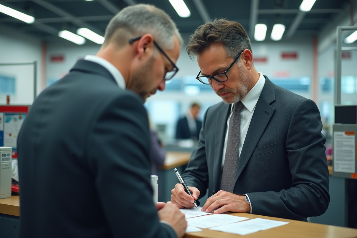 Homme remplissant un formulaire de transfert d