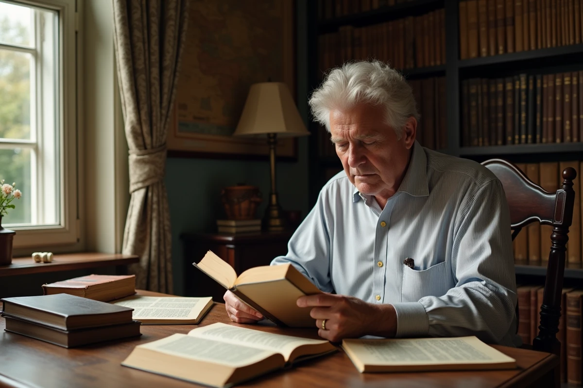 Homme étudiant avec livres et jeu de scrabble dans un bureau