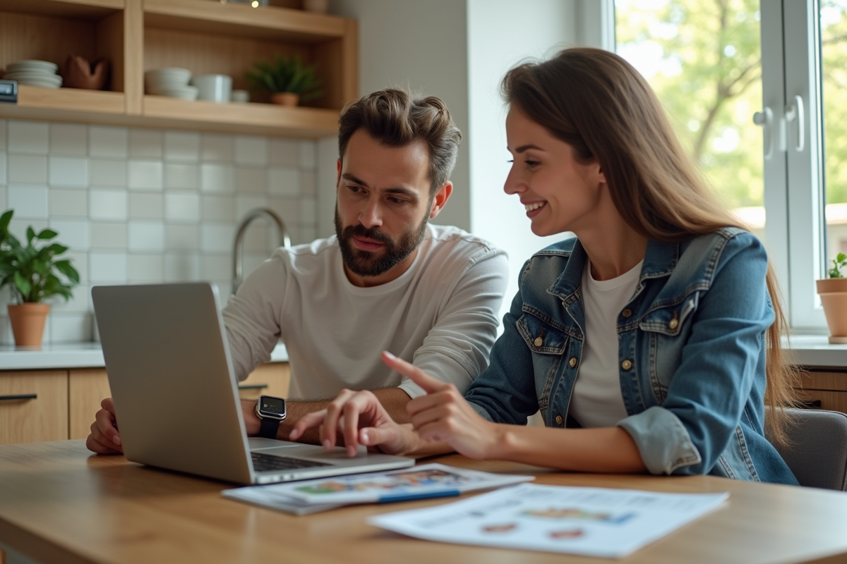 Jeune couple discutant dans une cuisine lumineuse