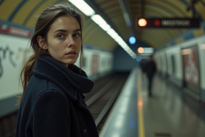 Jeune femme dans le métro de Paris en réflexion