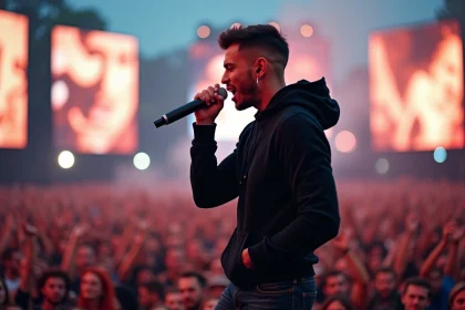 Jules rappeur en concert sur scène en 2026 devant une foule immense lors de sa tournée