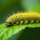 Gros plan d'une chenille sphinx sur une feuille verte