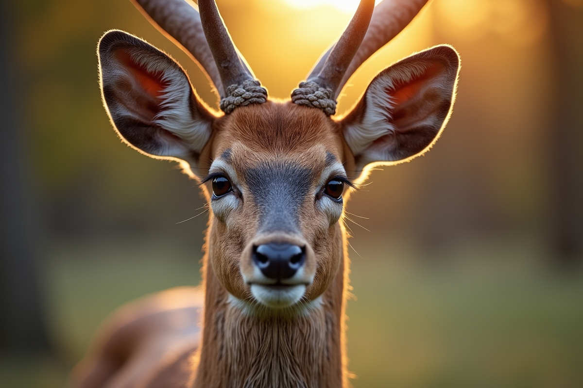 Portrait rapproché d un cerf avec regard expressif