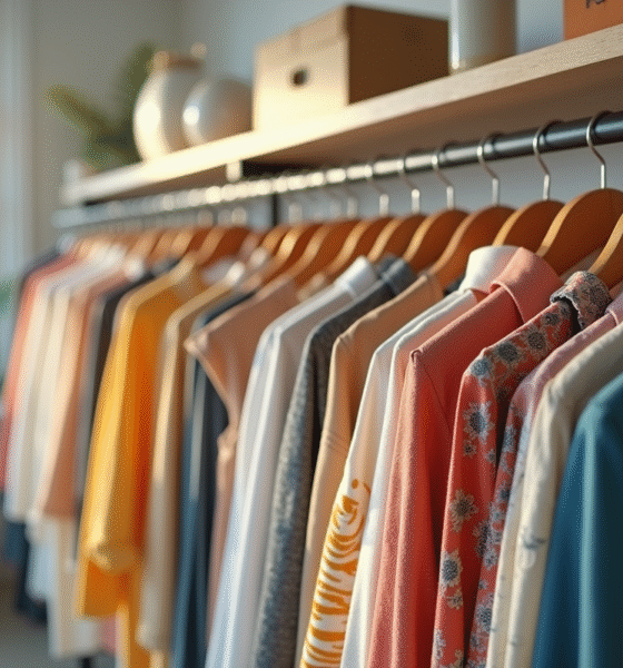Rayon de vêtements bien organisé dans une pièce lumineuse