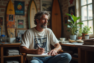Homme en train de dessiner dans un atelier vintage créatif