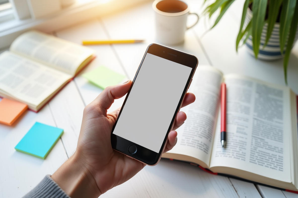 Smartphone avec application de traduction au-dessus d