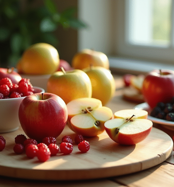 Table en bois avec fruits frais e comme Edelweiss et elderberries