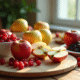 Table en bois avec fruits frais e comme Edelweiss et elderberries