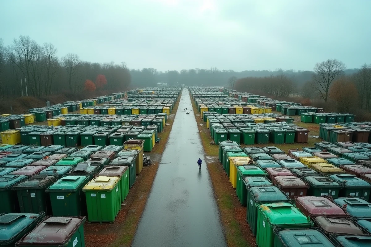 Vue aérienne d'un parc de gestion et de tri des déchets avec zones de collecte organisées